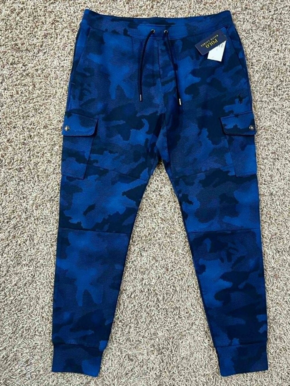 Polo Ralph Lauren Men’s Camo Double-Knit Cargo Jogger Pants Blue, Size Large